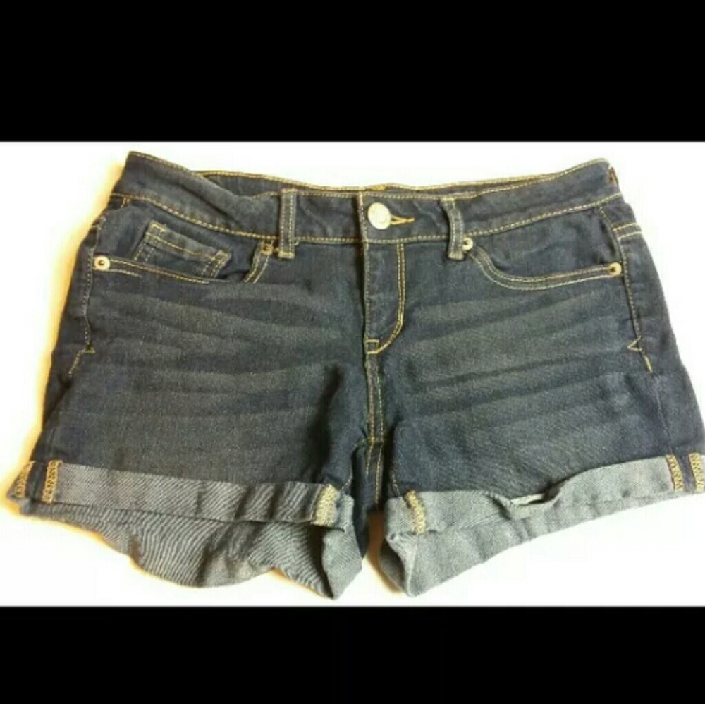 Aeropostale Dark Wash Cuffed Midi Jean Shorts